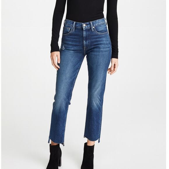 Frame Le High Straight High Rise Staggered Hem Jeans Carroll Wash - Picture 1 of 10